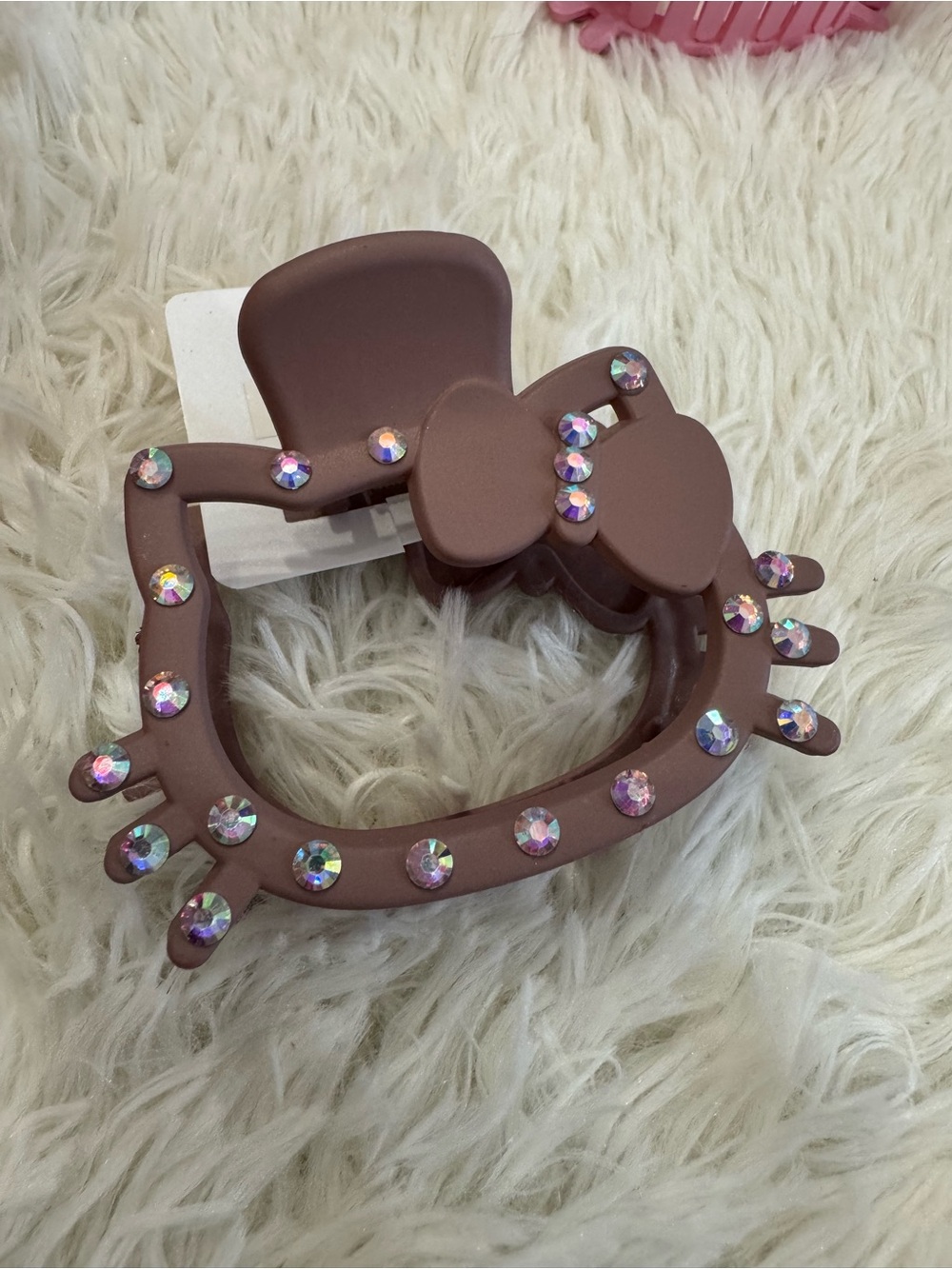 Hello kitty Rhinestone Bow Hair Clip claw- Mauve